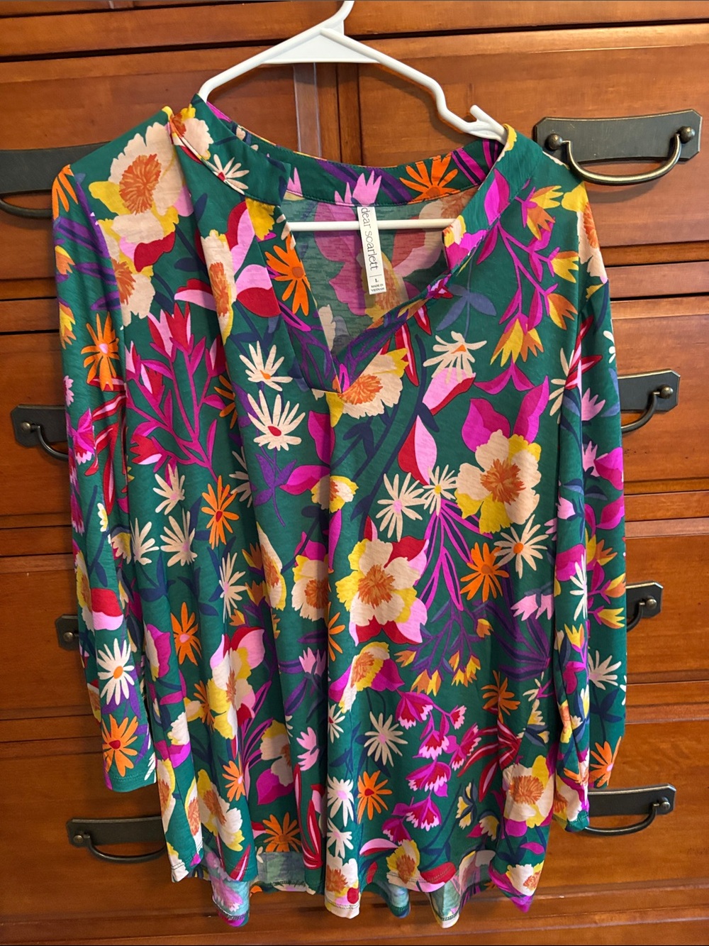 Dear Scarlett Lizzie Multicolor Floral Button-Up Blouse in Teal, Pink & Yellow